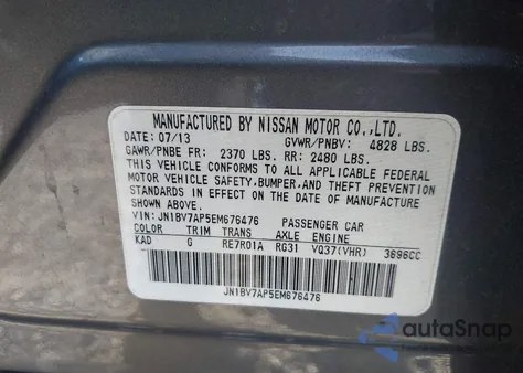 2014 Infiniti Q50 Sport from USA, damaged, VIN JN1BV7AP5EM676476